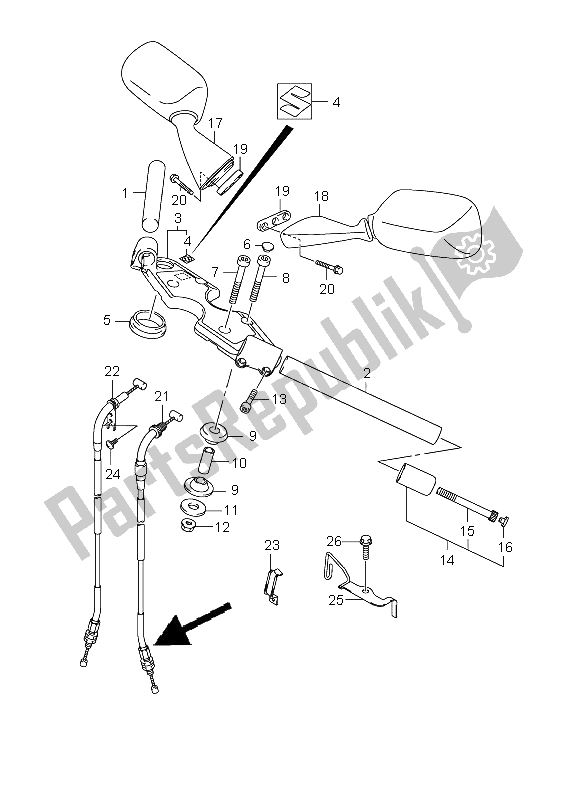 Alle onderdelen voor de Stuur van de Suzuki GSX 1300R Hayabusa 2008
