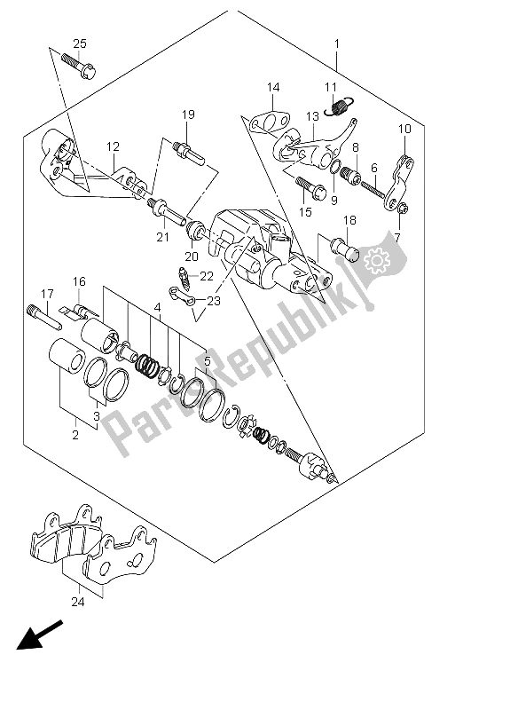 All parts for the Rear Caliper of the Suzuki AN 250 Burgman 2006