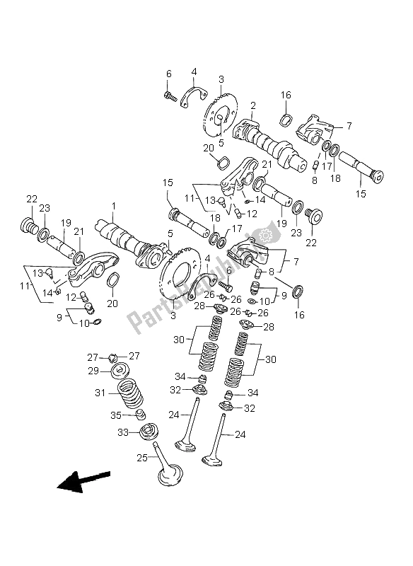 All parts for the Cam Shaft & Valve of the Suzuki VL 1500 Intruder LC 2003