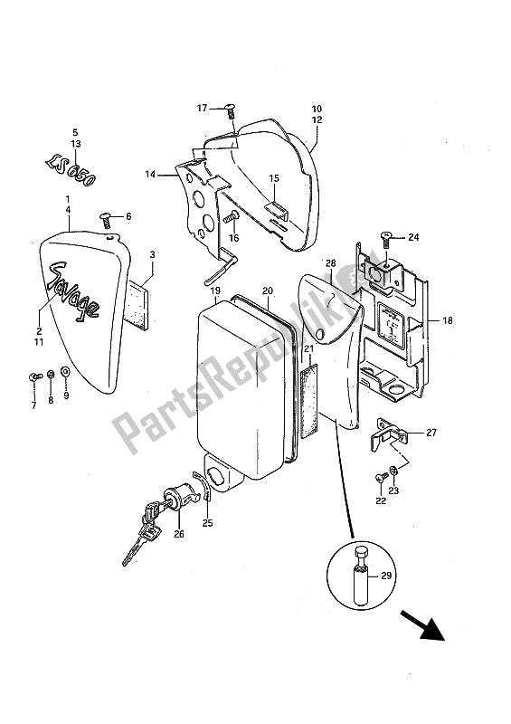 All parts for the Frame Cover of the Suzuki LS 650 FP Savage 1989