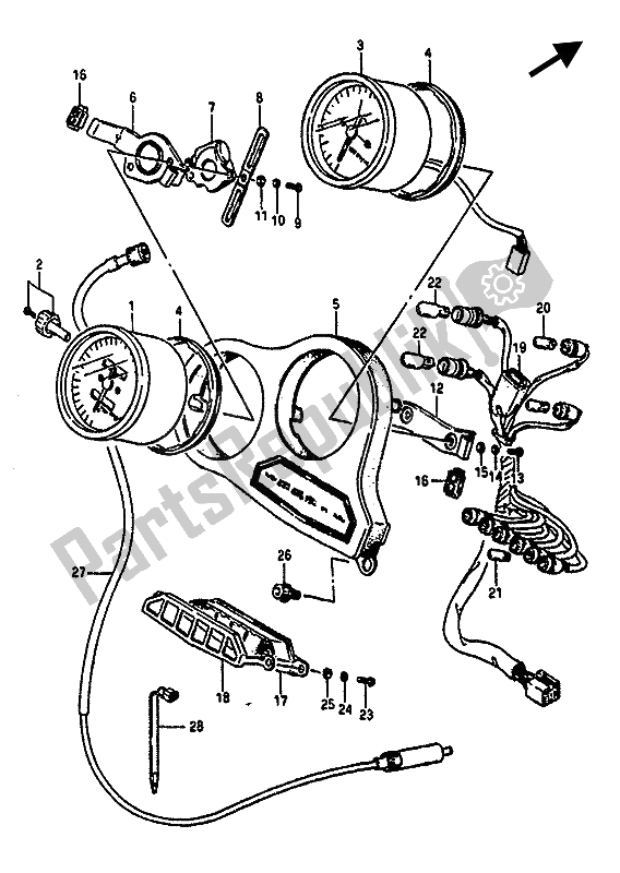 All parts for the Speedometer of the Suzuki GSX R 1100 1988