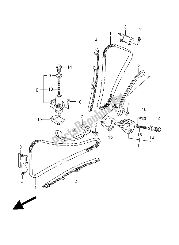 Alle onderdelen voor de Cam Ketting van de Suzuki SFV 650A Gladius 2010