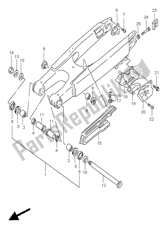 All parts for the Rear Swinging Arm of the Suzuki RM 125 1998