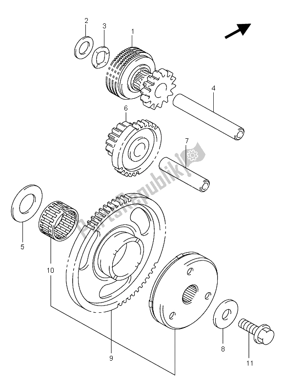 All parts for the Starter Clutch of the Suzuki AN 650A Burgman Executive 2005