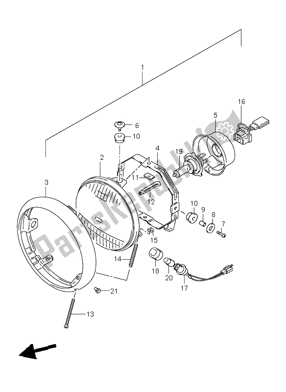 Tutte le parti per il Lampada Frontale (e2-e4-e17-e18-e19-e25-e34) del Suzuki VL 250 Intruder 2000