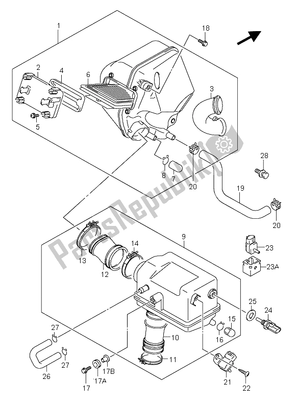 All parts for the Air Cleaner of the Suzuki AN 650A Burgman Executive 2005