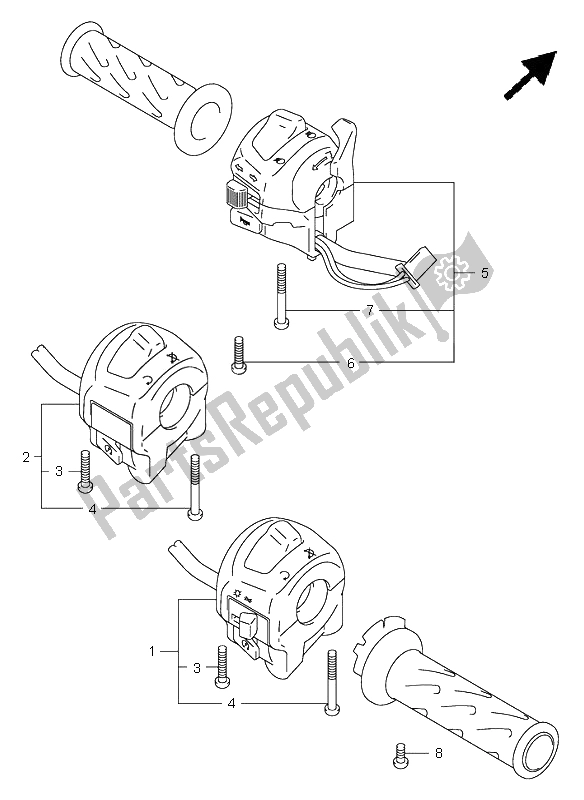 Alle onderdelen voor de Handvat Schakelaar van de Suzuki GSX R 750 2001