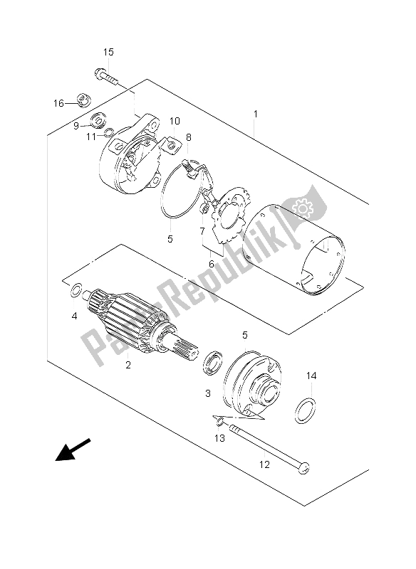 All parts for the Starting Motor of the Suzuki GZ 250 Marauder 2006