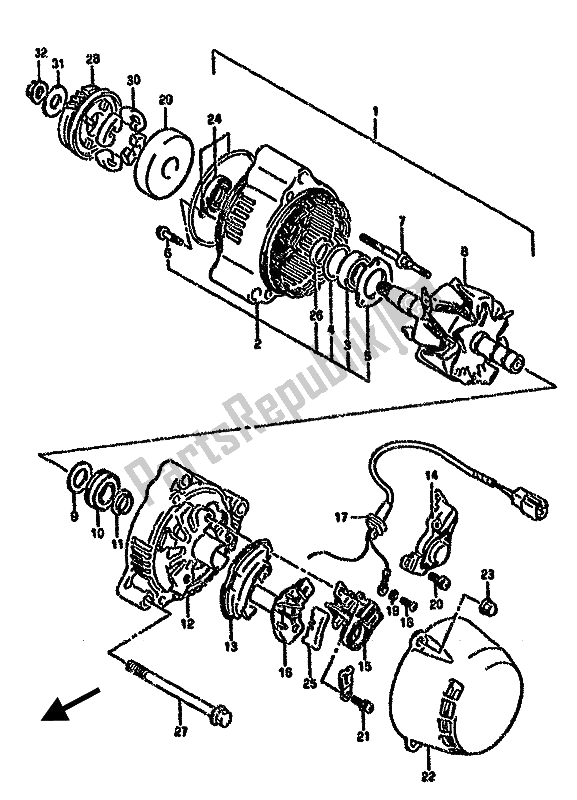 Alle onderdelen voor de Dynamo van de Suzuki GSX 750F 1989