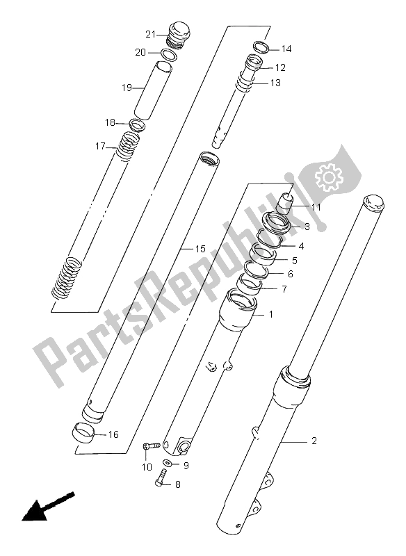 All parts for the Front Damper of the Suzuki LS 650 Savage 2002