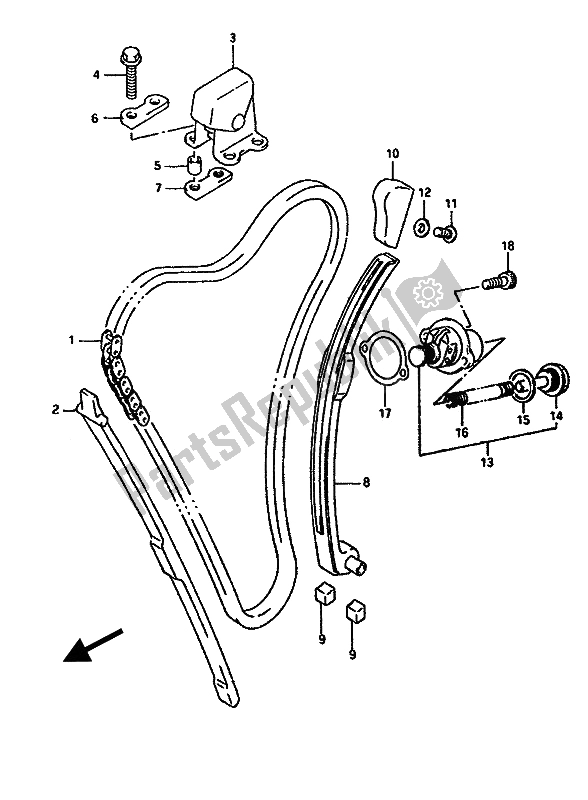 Alle onderdelen voor de Cam Ketting van de Suzuki GSX R 1100 1989