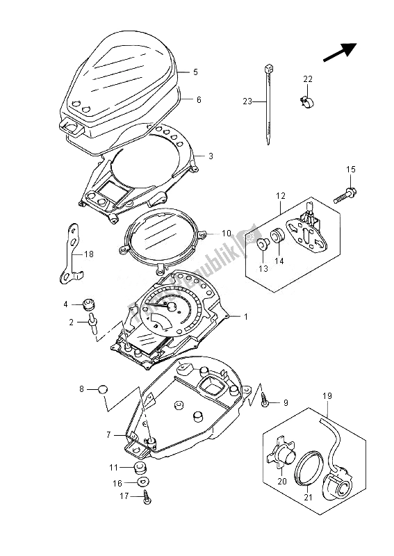 All parts for the Speedometer (vl800c E19) of the Suzuki VL 800 CT Intruder 2014