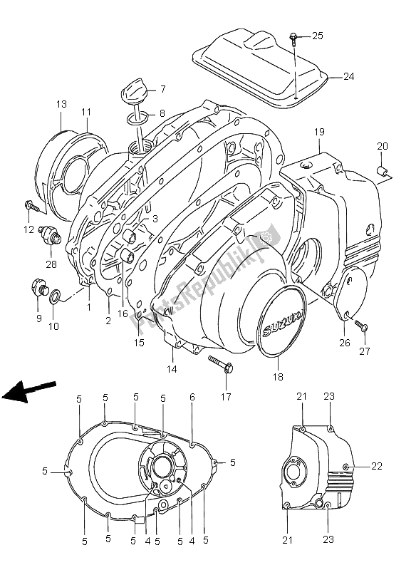 All parts for the Crankcase Cover of the Suzuki GS 500E 1996