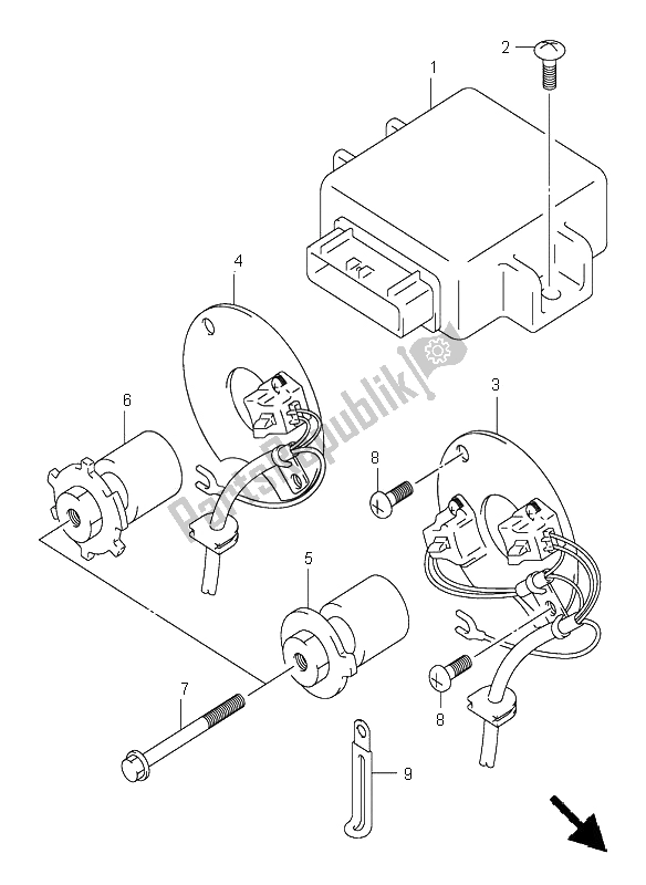 All parts for the Signal Generator of the Suzuki GS 500H 2001