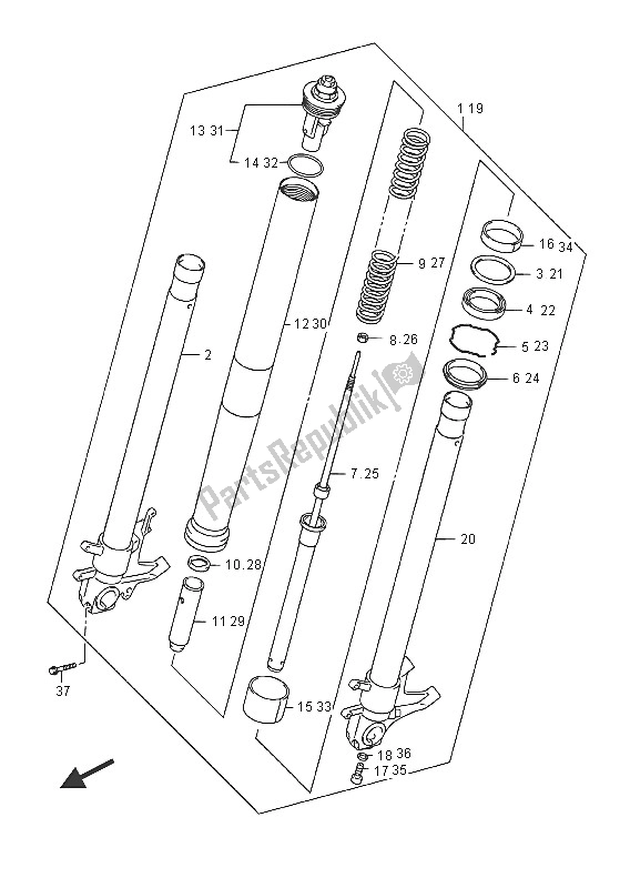 Alle onderdelen voor de Voorvork Demper van de Suzuki GSX S 1000A 2016