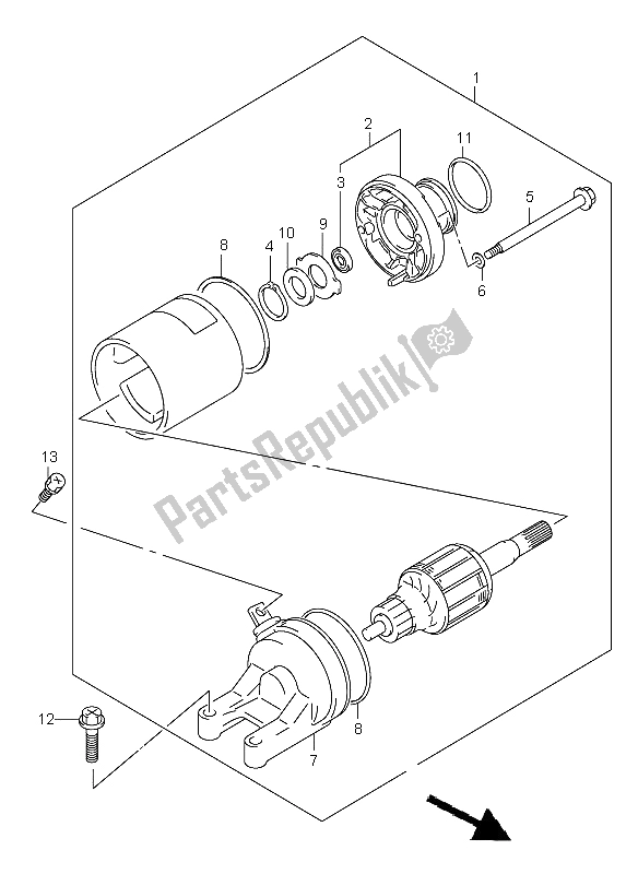 All parts for the Starting Motor of the Suzuki GSF 650 Nsnasa Bandit 2005