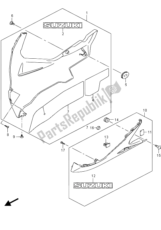 All parts for the Under Cowling of the Suzuki GSX R 600 2015