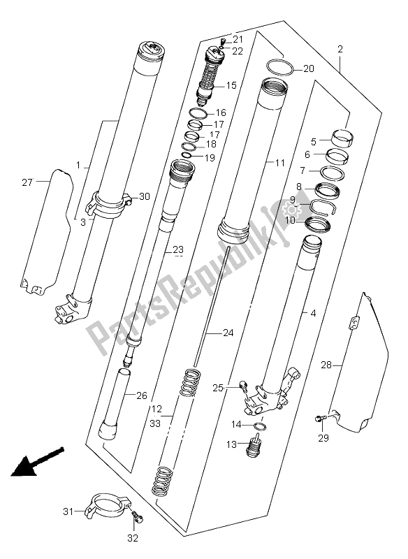 All parts for the Front Damper of the Suzuki RM 250 2004