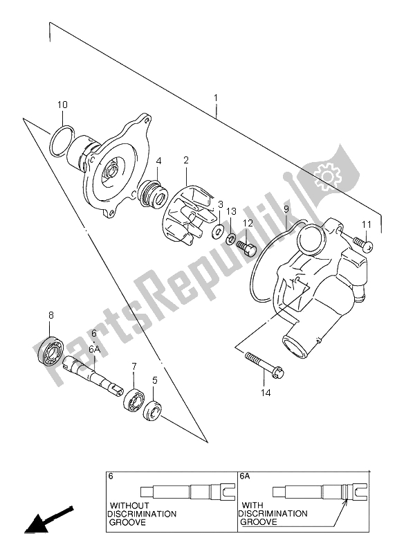 All parts for the Water Pump of the Suzuki GSX R 750 1996