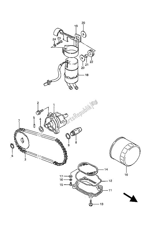 All parts for the Oil Pump & Fuel Pump of the Suzuki VS 750 FP Intruder 1988