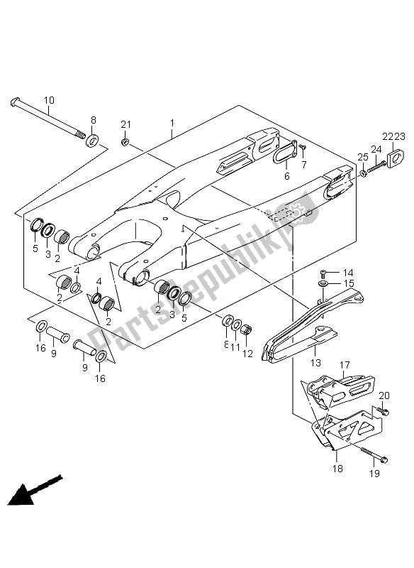 All parts for the Rear Swinging Arm of the Suzuki RM Z 450 2010