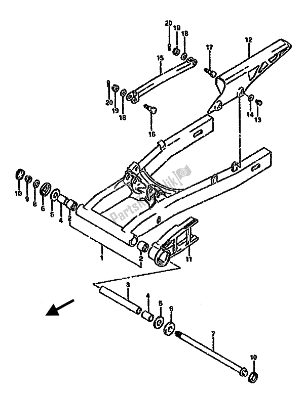 All parts for the Rear Swinging Arm of the Suzuki GSX 750F 1993