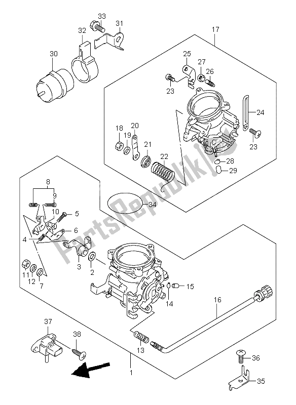 All parts for the Throttle Body of the Suzuki TL 1000R 1998