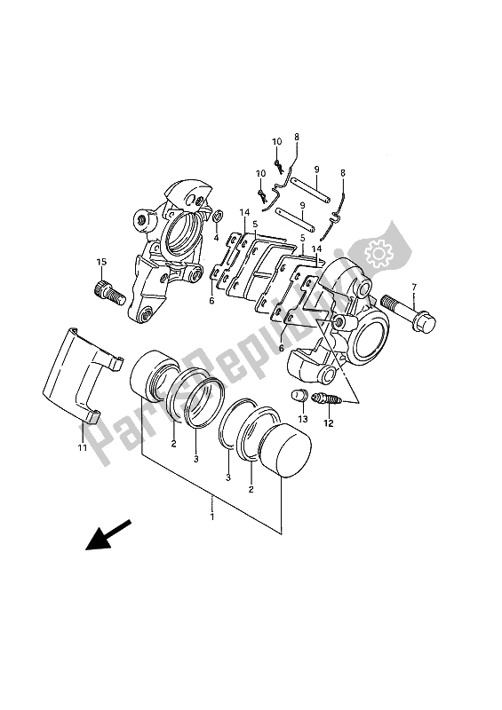 All parts for the Rear Caliper of the Suzuki VS 1400 Glpf Intruder 1993