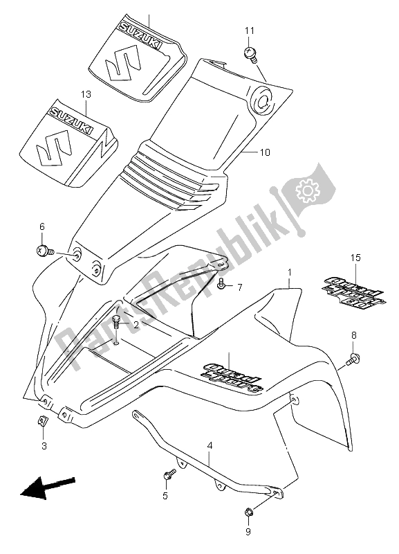 All parts for the Front Fender of the Suzuki LT 80 Quadsport 2004