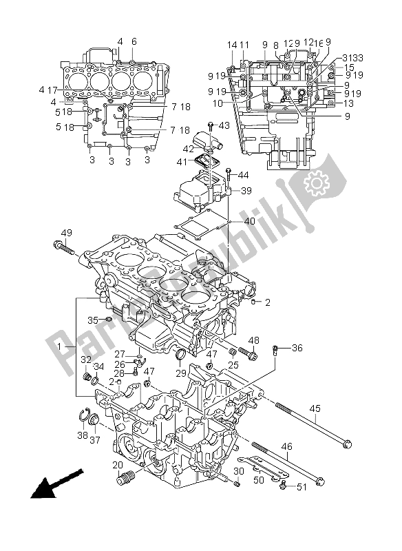 All parts for the Crankcase of the Suzuki GSX R 600 2008