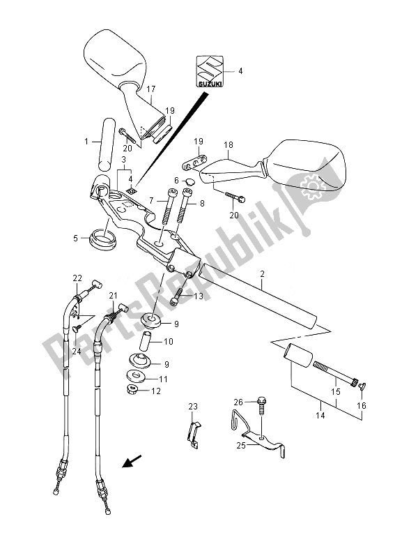 All parts for the Handlebar (gsx1300ra E02) of the Suzuki GSX 1300 RA Hayabusa 2014