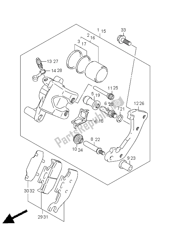 All parts for the Front Caliper of the Suzuki LT A 500 XZ Kingquad AXI 4X4 2012