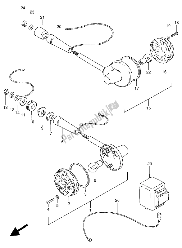 Alle onderdelen voor de Richtingaanwijzer Lamp (e22) van de Suzuki GN 250 1988