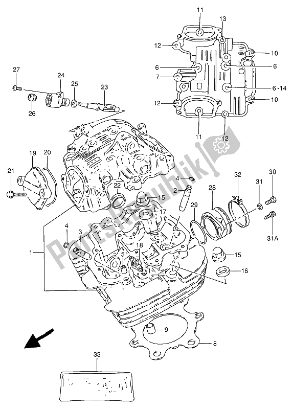 All parts for the Cylinder Head of the Suzuki GN 250 1989