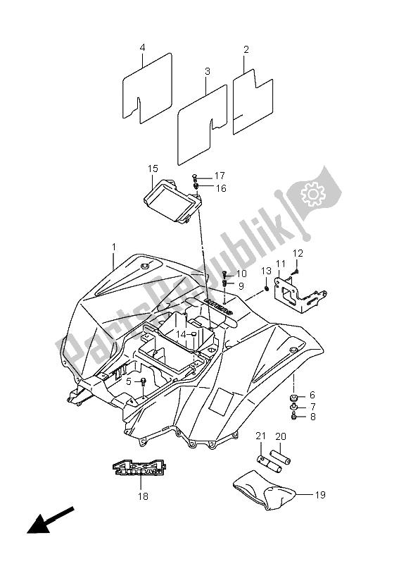 Alle onderdelen voor de Achterspatbord (lt-a400f) van de Suzuki LT A 400F Kingquad ASI 4X4 2010