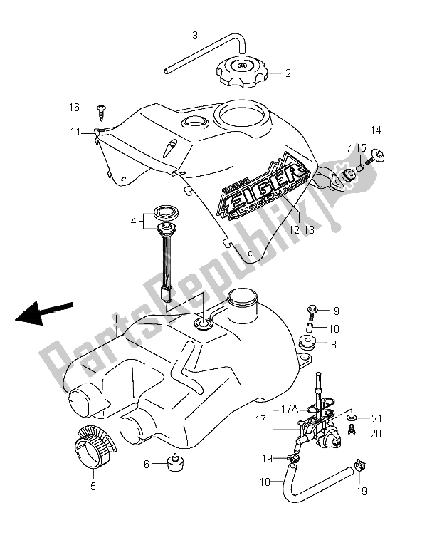 All parts for the Fuel Tank of the Suzuki LT A 400F Eiger 4X4 2004