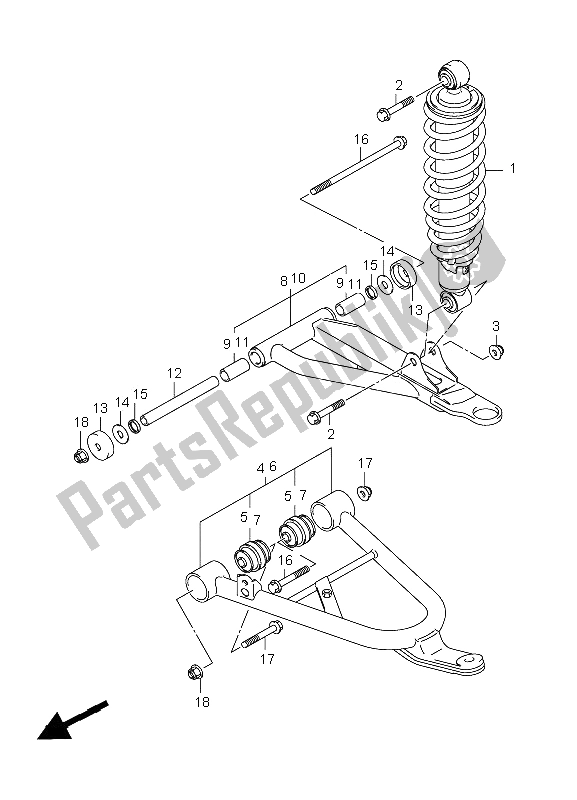 All parts for the Front Suspension Arm of the Suzuki LT A 450 XZ Kingquad 4X4 2009