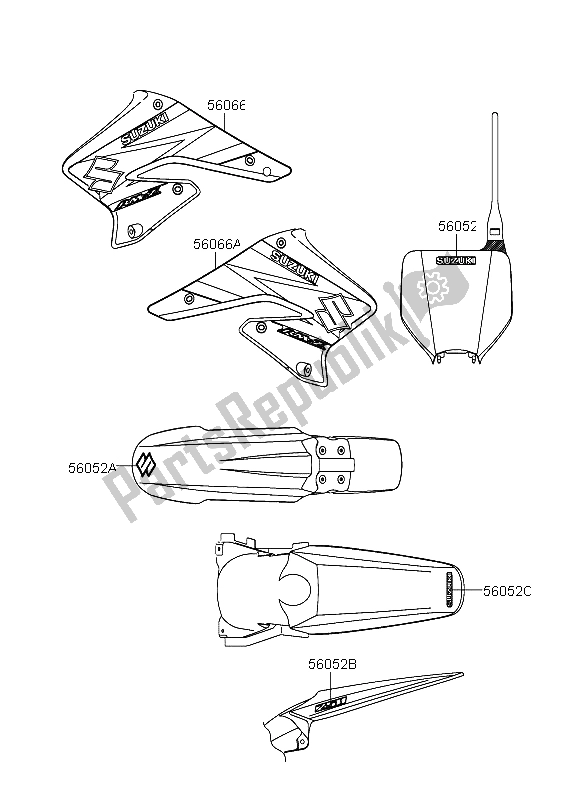 All parts for the Decal of the Suzuki RM Z 250 2004