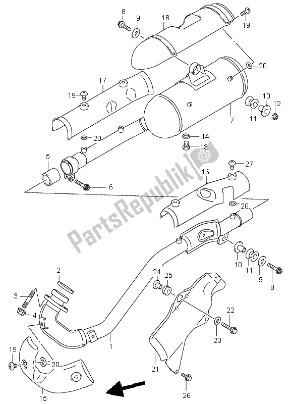 All parts for the Muffler of the Suzuki LT A 500F Quadmaster 2001