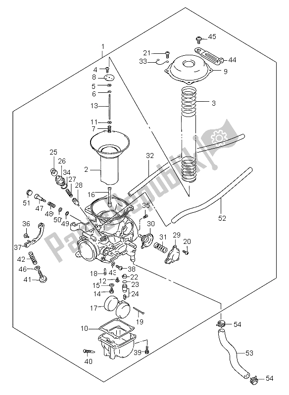 Alle onderdelen voor de Carburateur (achter) van de Suzuki VS 800 Intruder 2005