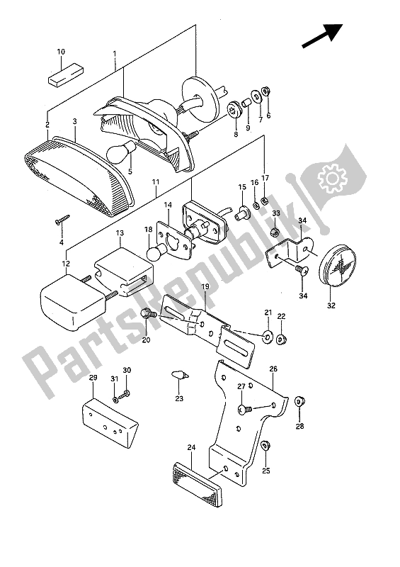 All parts for the Rear Combination Lamp of the Suzuki GSF 400 Bandit 1991