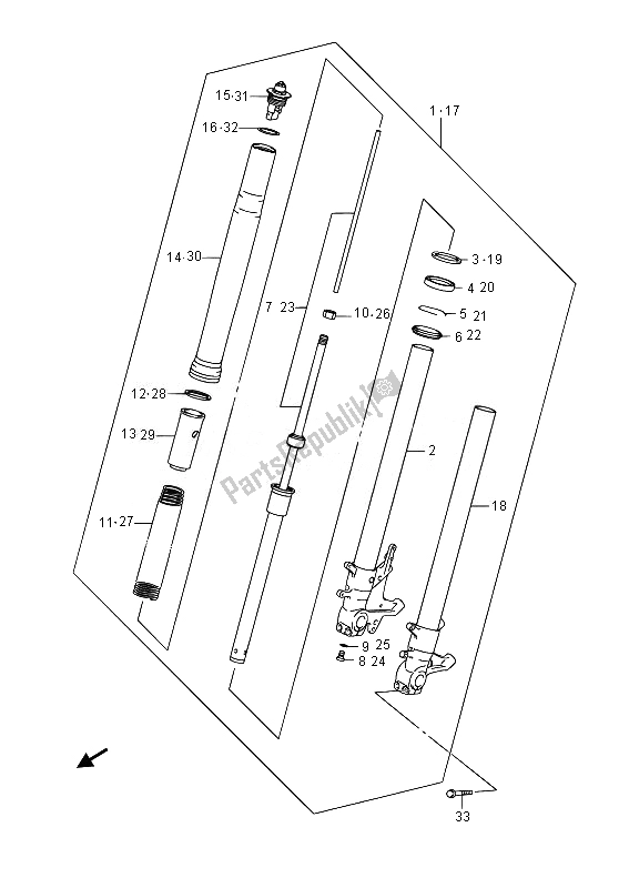 All parts for the Front Fork Damper of the Suzuki GSX 1300 RA Hayabusa 2014