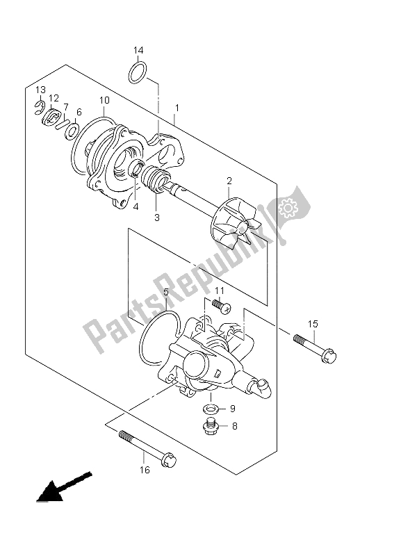 All parts for the Water Pump of the Suzuki LT A 500 XZ Kingquad AXI 4X4 2012