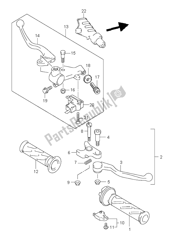 All parts for the Handle Lever of the Suzuki VL 250 Intruder 2004