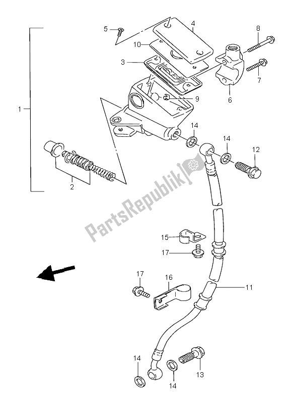 All parts for the Front Master Cylinder of the Suzuki GS 500E 1995