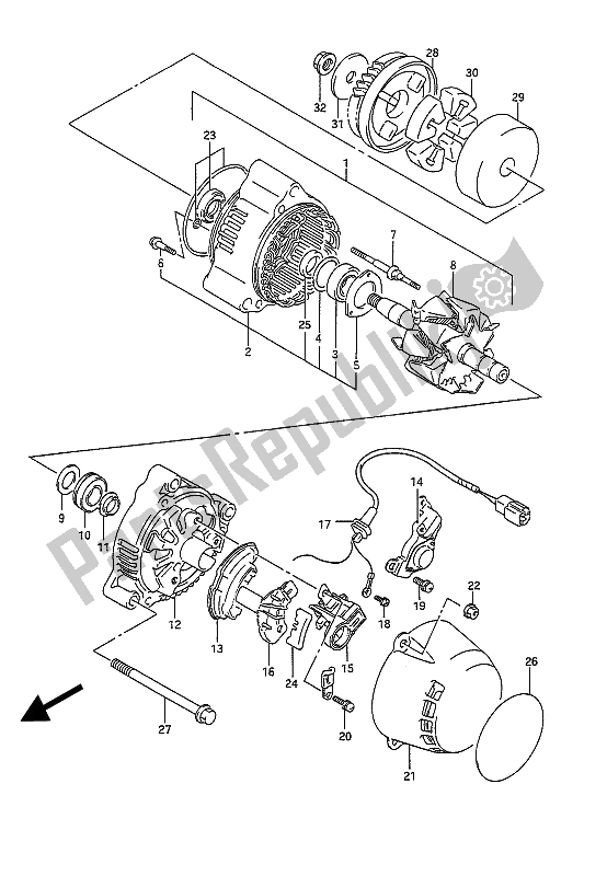 Alle onderdelen voor de Dynamo van de Suzuki GSX 1100G 1992