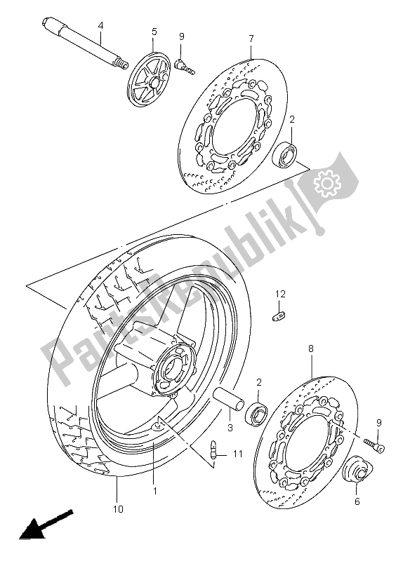 All parts for the Front Wheel (gsf1200sa) of the Suzuki GSF 1200 Nssa Bandit 1997
