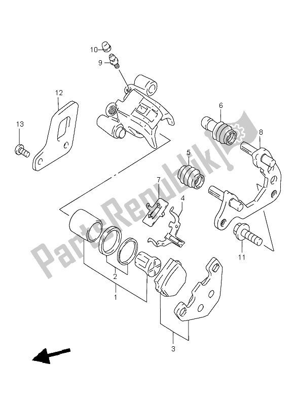 All parts for the Rear Caliper of the Suzuki RM 80 2000