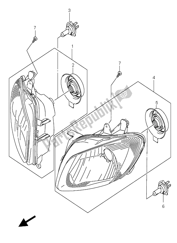 All parts for the Headlamp (e24) of the Suzuki AN 650A Burgman Executive 2005