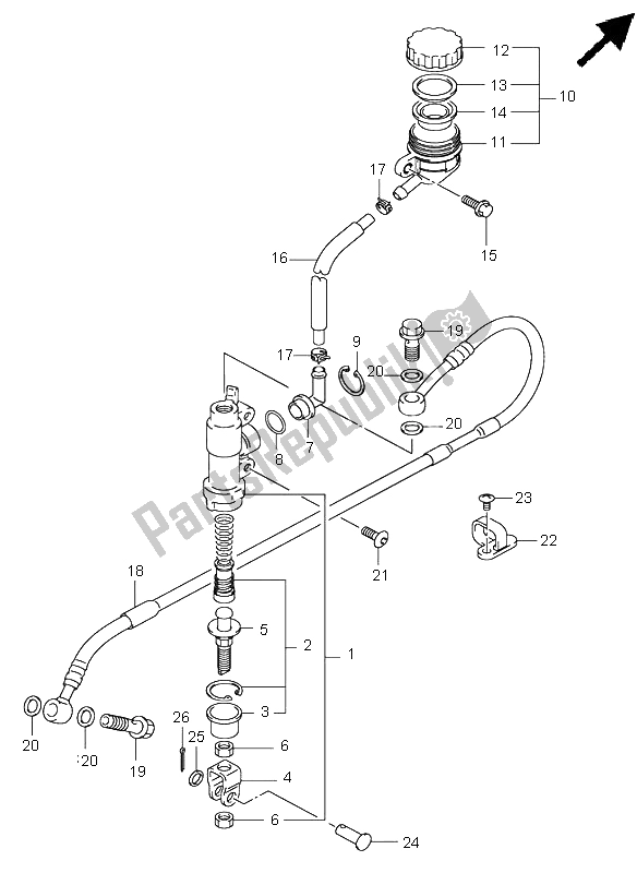 Todas as partes de Cilindro Mestre Traseiro do Suzuki RM 125 2003